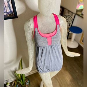 Lululemon Athletica Hot Pink/Gray Floral Shelf Bra Racerback Tank Top. Size 8